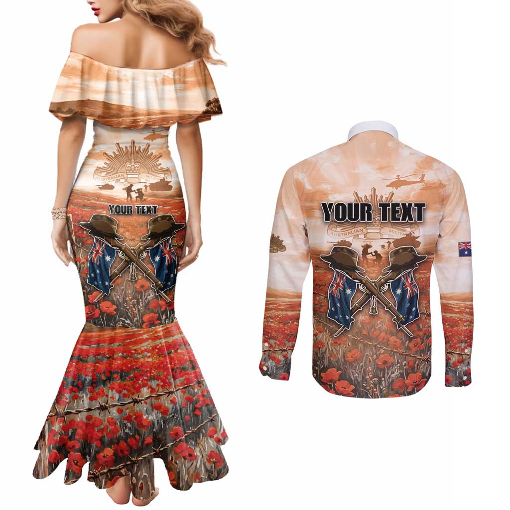 Personalised ANZAC Day Couples Matching Mermaid Dress and Long Sleeve Button Shirt Commemorative Soldier Tribute