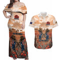 Personalised ANZAC Day Couples Matching Off Shoulder Maxi Dress and Hawaiian Shirt Commemorative Soldier Tribute