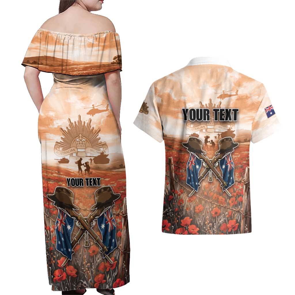 Personalised ANZAC Day Couples Matching Off Shoulder Maxi Dress and Hawaiian Shirt Commemorative Soldier Tribute