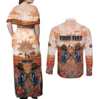 Personalised ANZAC Day Couples Matching Off Shoulder Maxi Dress and Long Sleeve Button Shirt Commemorative Soldier Tribute