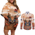 Personalised ANZAC Day Couples Matching Off Shoulder Short Dress and Long Sleeve Button Shirt Commemorative Soldier Tribute