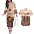 Personalised ANZAC Day Couples Matching Off The Shoulder Long Sleeve Dress and Hawaiian Shirt Commemorative Soldier Tribute