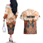 Personalised ANZAC Day Couples Matching Off The Shoulder Long Sleeve Dress and Hawaiian Shirt Commemorative Soldier Tribute