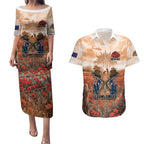 Personalised ANZAC Day Couples Matching Puletasi and Hawaiian Shirt Commemorative Soldier Tribute