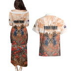 Personalised ANZAC Day Couples Matching Puletasi and Hawaiian Shirt Commemorative Soldier Tribute