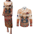 Personalised ANZAC Day Couples Matching Puletasi and Long Sleeve Button Shirt Commemorative Soldier Tribute