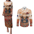 Personalised ANZAC Day Couples Matching Puletasi and Long Sleeve Button Shirt Commemorative Soldier Tribute
