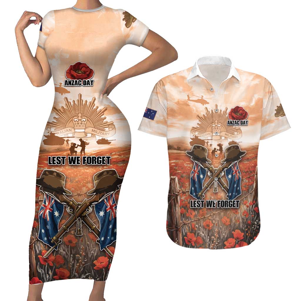 Personalised ANZAC Day Couples Matching Short Sleeve Bodycon Dress and Hawaiian Shirt Commemorative Soldier Tribute
