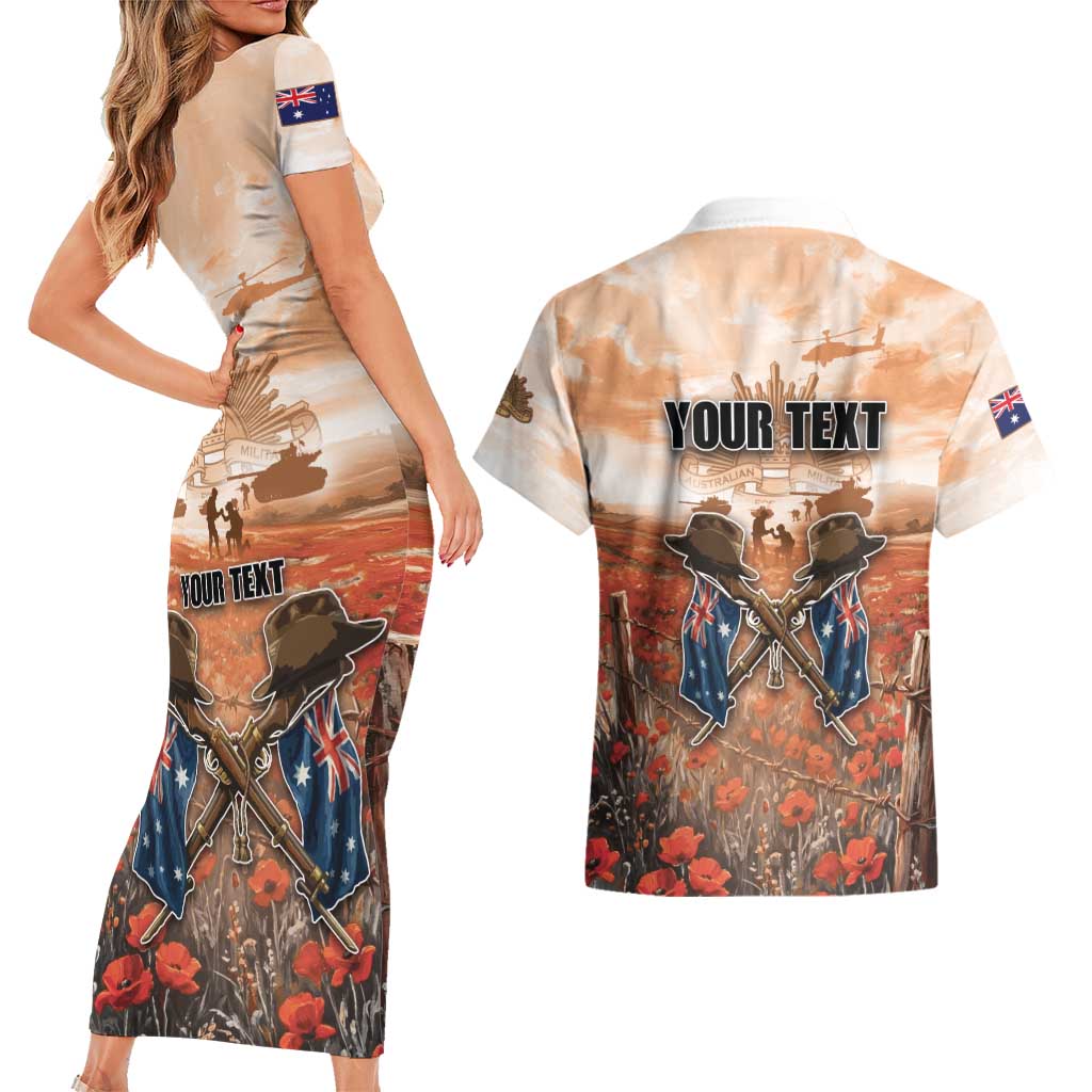 Personalised ANZAC Day Couples Matching Short Sleeve Bodycon Dress and Hawaiian Shirt Commemorative Soldier Tribute