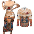 Personalised ANZAC Day Couples Matching Short Sleeve Bodycon Dress and Long Sleeve Button Shirt Commemorative Soldier Tribute