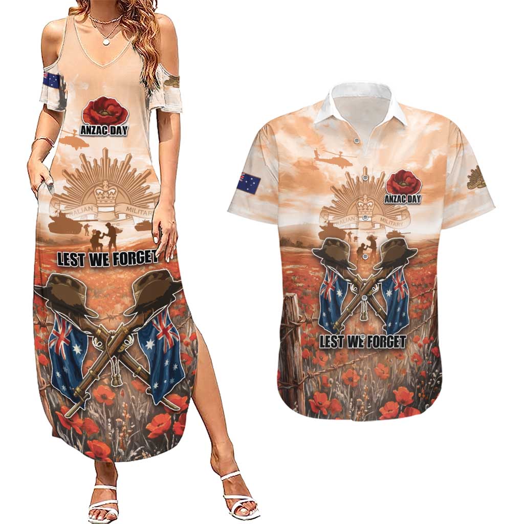 Personalised ANZAC Day Couples Matching Summer Maxi Dress and Hawaiian Shirt Commemorative Soldier Tribute