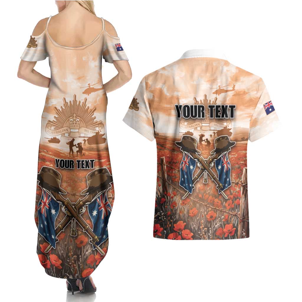 Personalised ANZAC Day Couples Matching Summer Maxi Dress and Hawaiian Shirt Commemorative Soldier Tribute