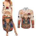 Personalised ANZAC Day Couples Matching Summer Maxi Dress and Long Sleeve Button Shirt Commemorative Soldier Tribute