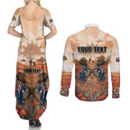 Personalised ANZAC Day Couples Matching Summer Maxi Dress and Long Sleeve Button Shirt Commemorative Soldier Tribute
