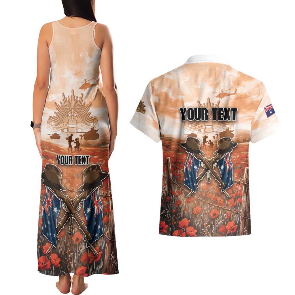 Personalised ANZAC Day Couples Matching Tank Maxi Dress and Hawaiian Shirt Commemorative Soldier Tribute