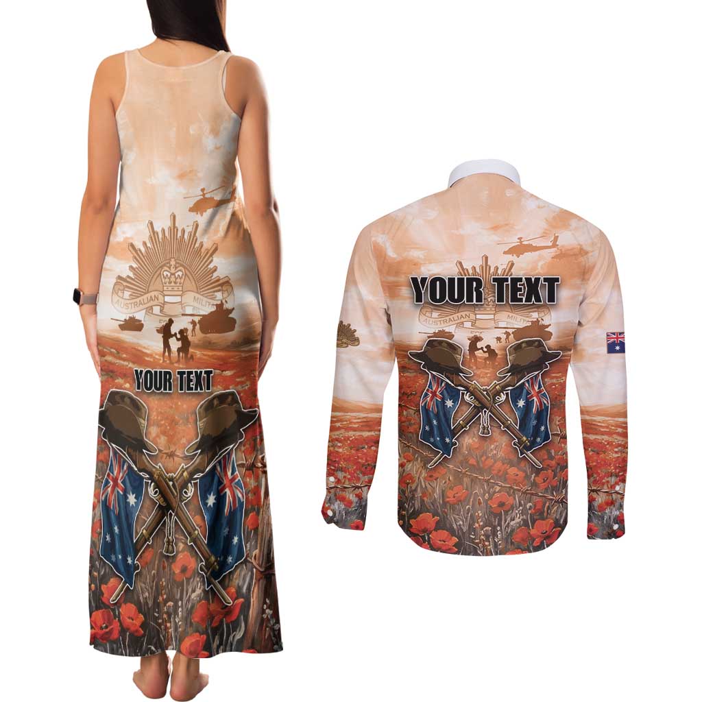 Personalised ANZAC Day Couples Matching Tank Maxi Dress and Long Sleeve Button Shirt Commemorative Soldier Tribute
