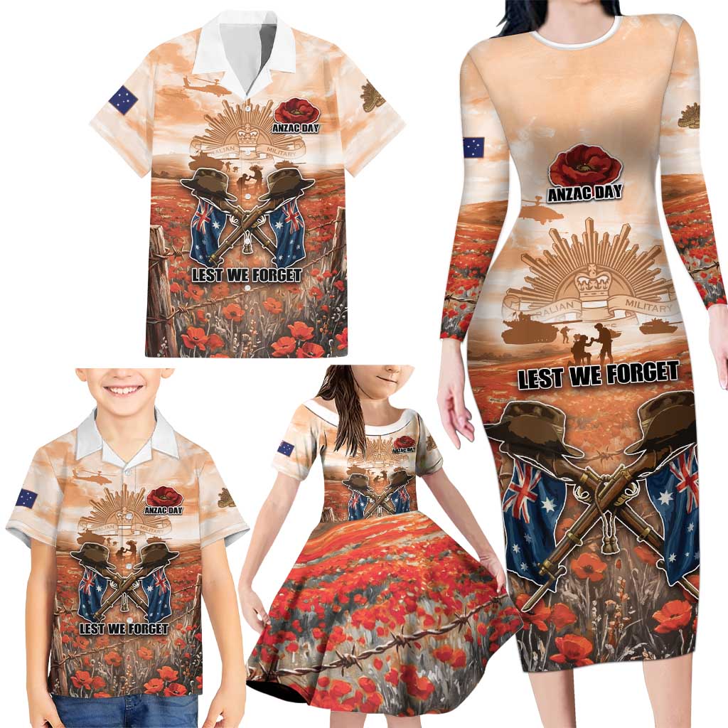 Personalised ANZAC Day Family Matching Long Sleeve Bodycon Dress and Hawaiian Shirt Commemorative Soldier Tribute