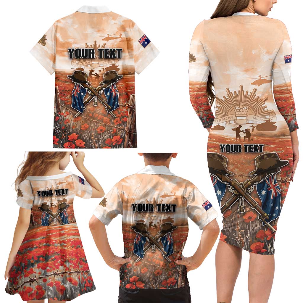Personalised ANZAC Day Family Matching Long Sleeve Bodycon Dress and Hawaiian Shirt Commemorative Soldier Tribute