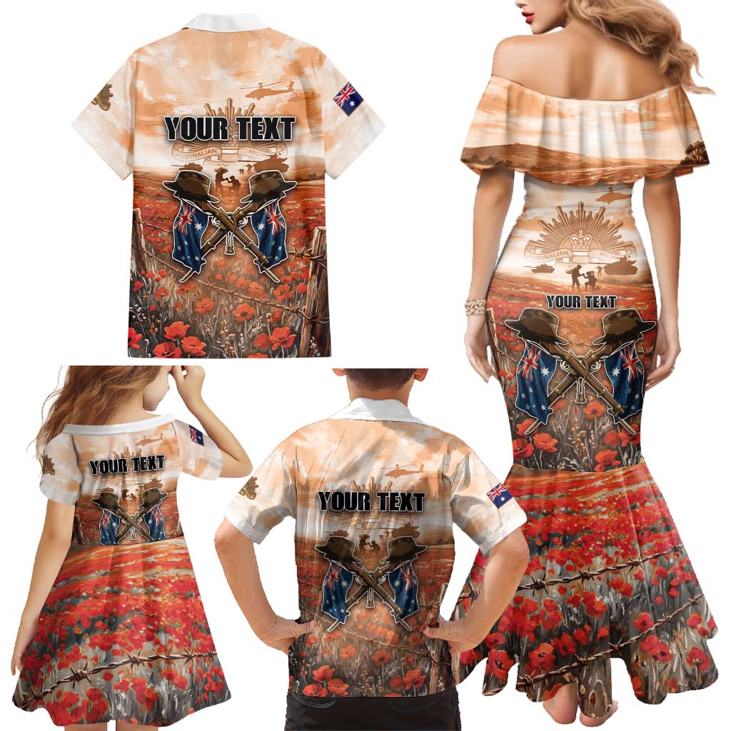 Personalised ANZAC Day Family Matching Mermaid Dress and Hawaiian Shirt Commemorative Soldier Tribute