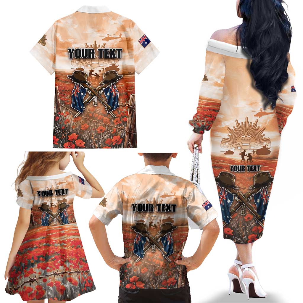 Personalised ANZAC Day Family Matching Off The Shoulder Long Sleeve Dress and Hawaiian Shirt Commemorative Soldier Tribute