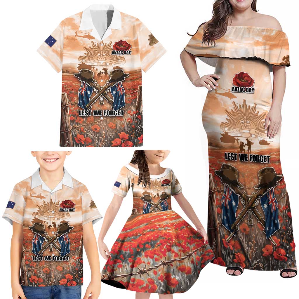 Personalised ANZAC Day Family Matching Off Shoulder Maxi Dress and Hawaiian Shirt Commemorative Soldier Tribute