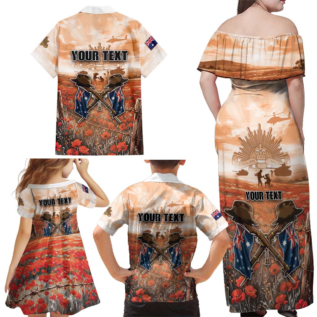 Personalised ANZAC Day Family Matching Off Shoulder Maxi Dress and Hawaiian Shirt Commemorative Soldier Tribute
