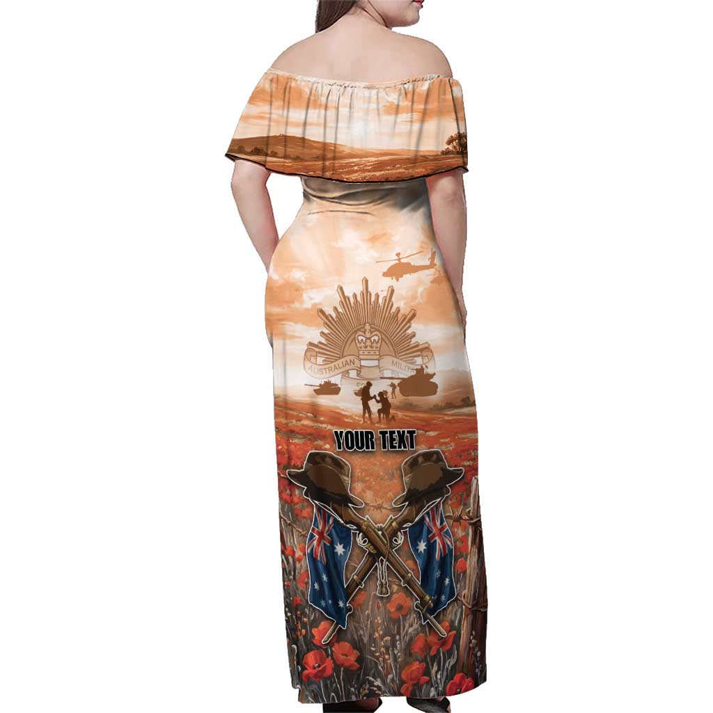 Personalised ANZAC Day Family Matching Off Shoulder Maxi Dress and Hawaiian Shirt Commemorative Soldier Tribute