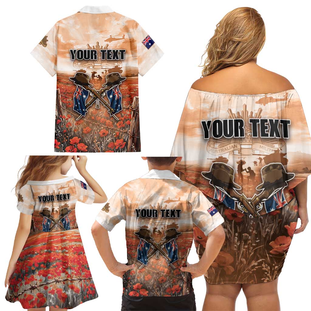 Personalised ANZAC Day Family Matching Off Shoulder Short Dress and Hawaiian Shirt Commemorative Soldier Tribute