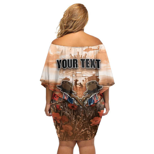 Personalised ANZAC Day Family Matching Off Shoulder Short Dress and Hawaiian Shirt Commemorative Soldier Tribute