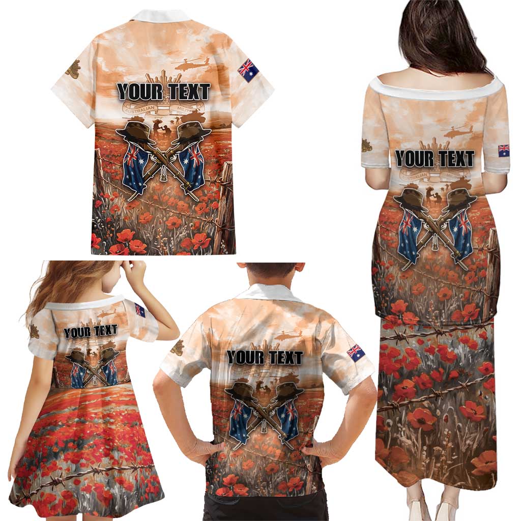 Personalised ANZAC Day Family Matching Puletasi and Hawaiian Shirt Commemorative Soldier Tribute