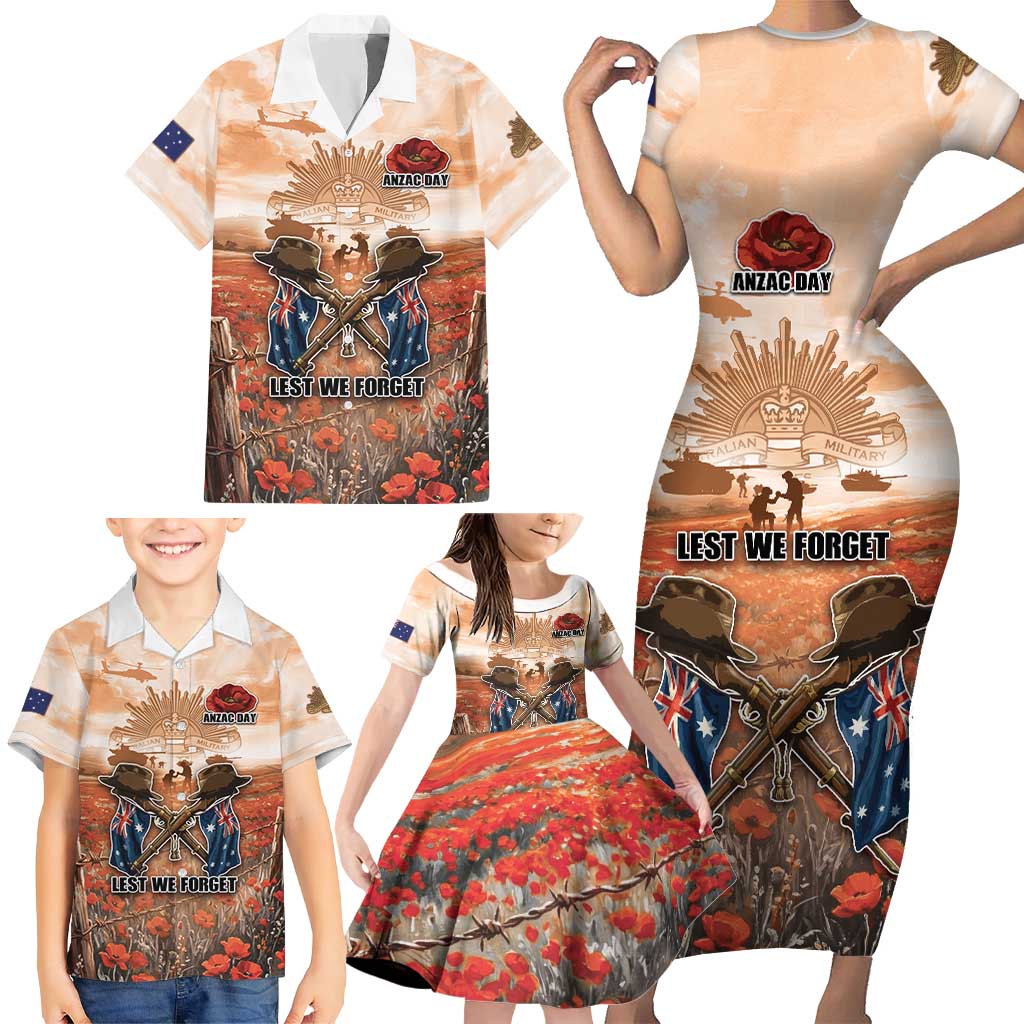Personalised ANZAC Day Family Matching Short Sleeve Bodycon Dress and Hawaiian Shirt Commemorative Soldier Tribute