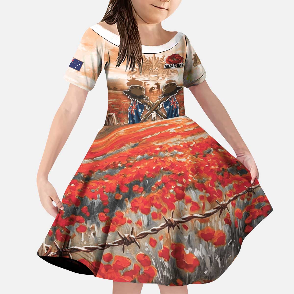 Personalised ANZAC Day Kid Short Sleeve Dress Commemorative Soldier Tribute