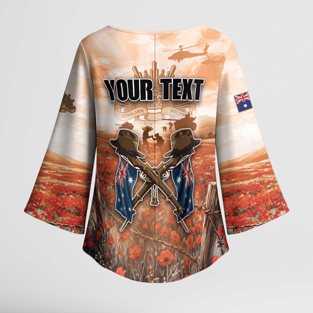 Personalised ANZAC Day Kimono Sleeve Blouse Commemorative Soldier Tribute