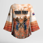 Personalised ANZAC Day Kimono Sleeve Blouse Commemorative Soldier Tribute