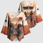 Personalised ANZAC Day Kimono Sleeve Blouse Commemorative Soldier Tribute