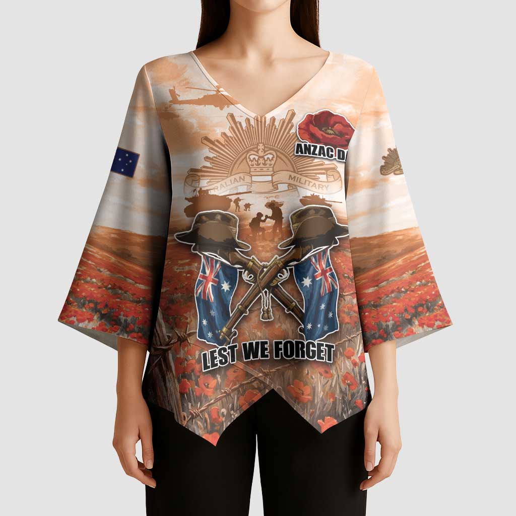 Personalised ANZAC Day Kimono Sleeve Blouse Commemorative Soldier Tribute