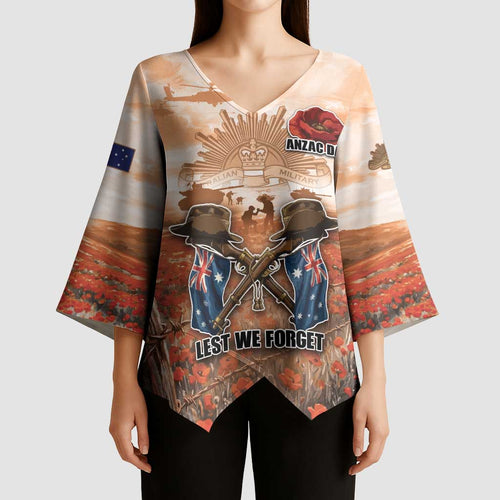 Personalised ANZAC Day Kimono Sleeve Blouse Commemorative Soldier Tribute