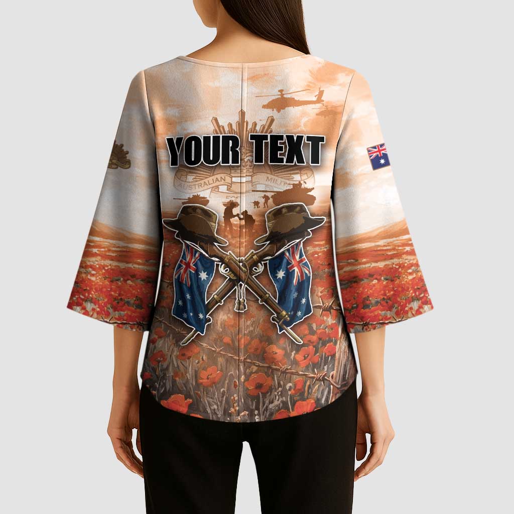 Personalised ANZAC Day Kimono Sleeve Blouse Commemorative Soldier Tribute