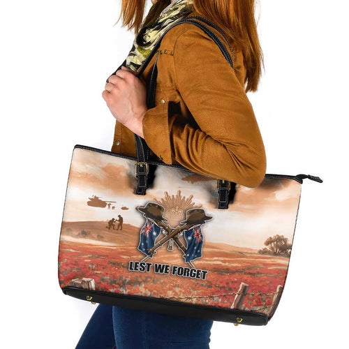 ANZAC Day Leather Tote Bag Commemorative Soldier Tribute