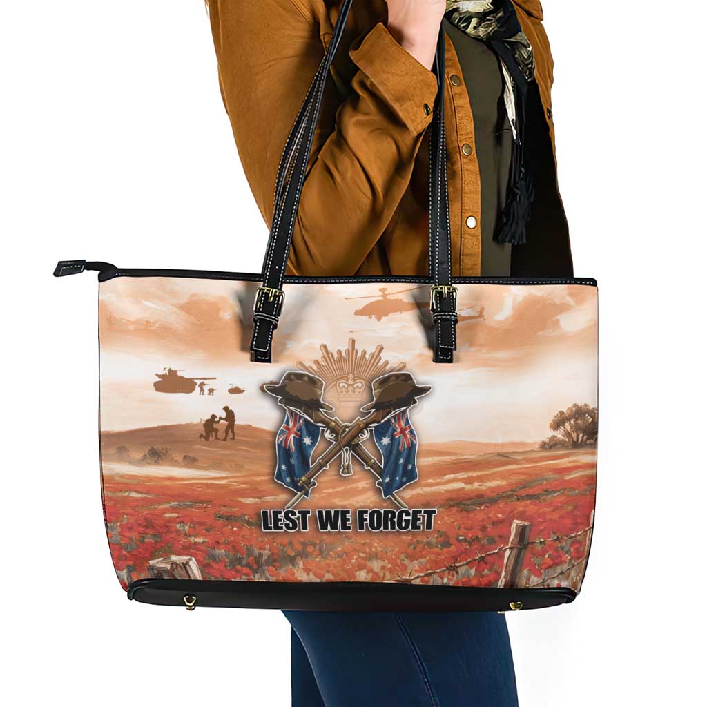 ANZAC Day Leather Tote Bag Commemorative Soldier Tribute