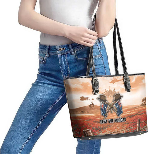 ANZAC Day Leather Tote Bag Commemorative Soldier Tribute