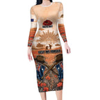 Personalised ANZAC Day Long Sleeve Bodycon Dress Commemorative Soldier Tribute
