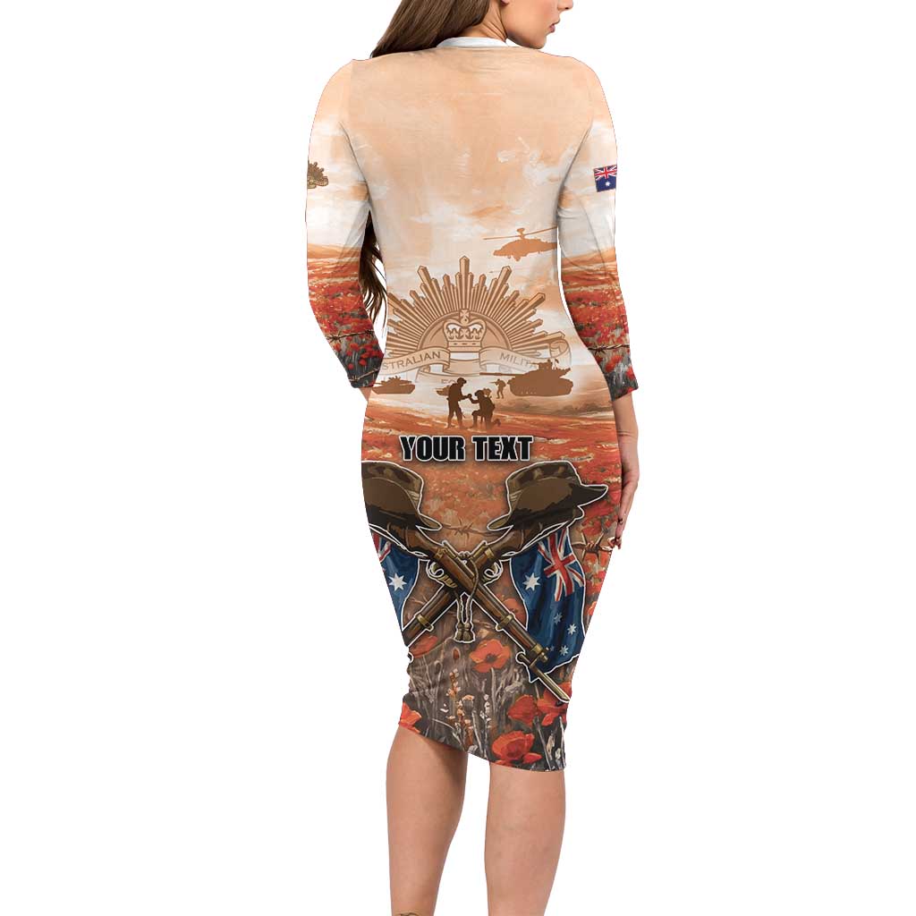 Personalised ANZAC Day Long Sleeve Bodycon Dress Commemorative Soldier Tribute