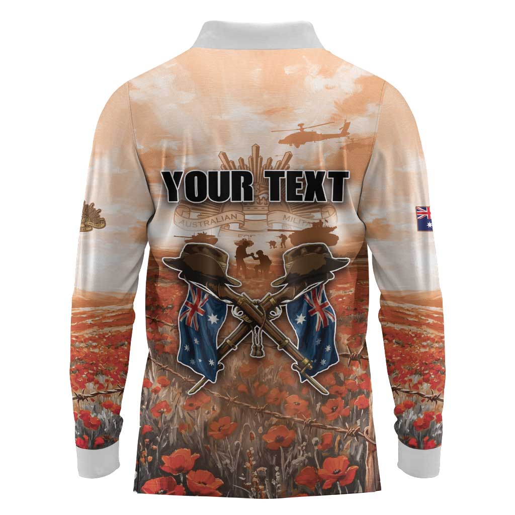 Personalised ANZAC Day Long Sleeve Polo Shirt Commemorative Soldier Tribute