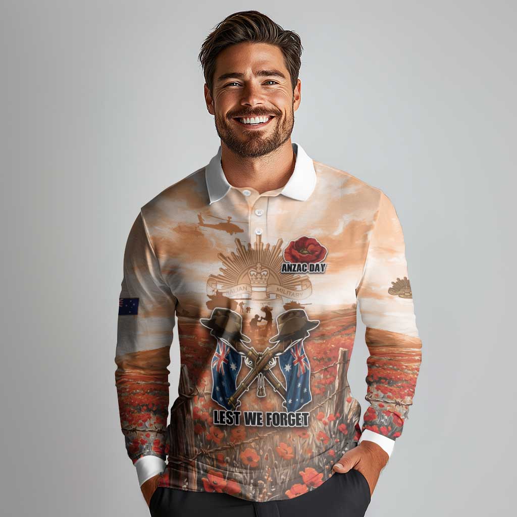 Personalised ANZAC Day Long Sleeve Polo Shirt Commemorative Soldier Tribute