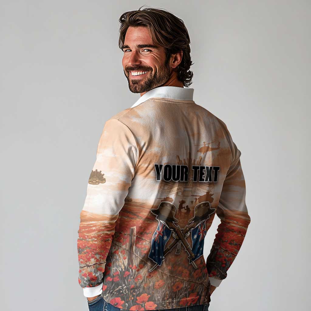 Personalised ANZAC Day Long Sleeve Polo Shirt Commemorative Soldier Tribute