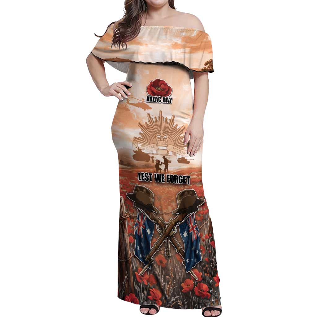Personalised ANZAC Day Off Shoulder Maxi Dress Commemorative Soldier Tribute