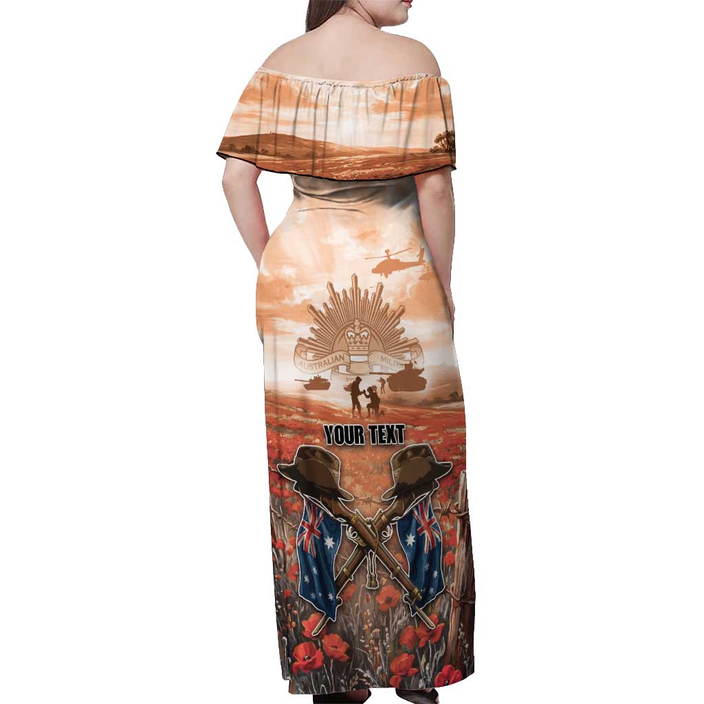 Personalised ANZAC Day Off Shoulder Maxi Dress Commemorative Soldier Tribute