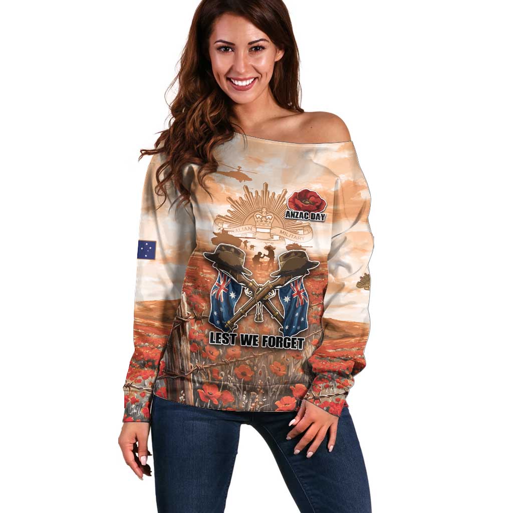 Personalised ANZAC Day Off Shoulder Sweater Commemorative Soldier Tribute