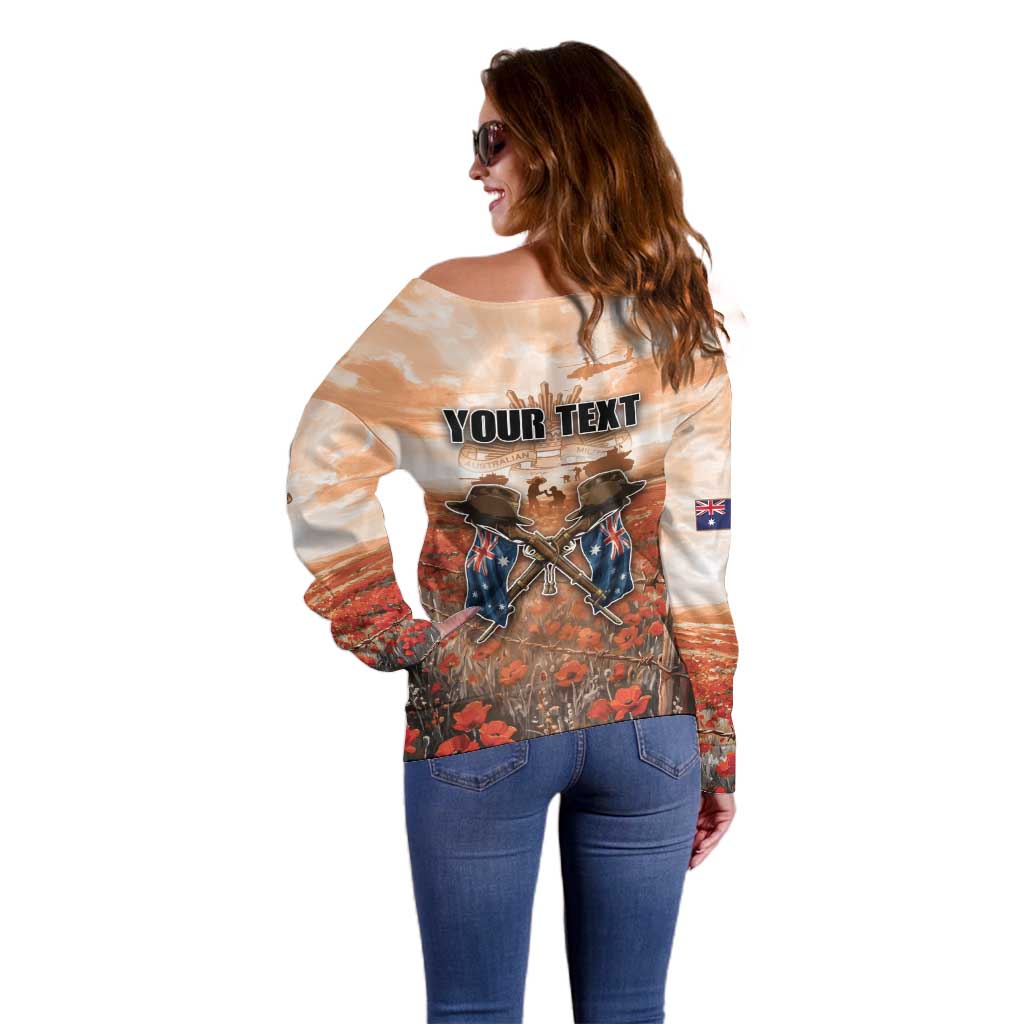 Personalised ANZAC Day Off Shoulder Sweater Commemorative Soldier Tribute